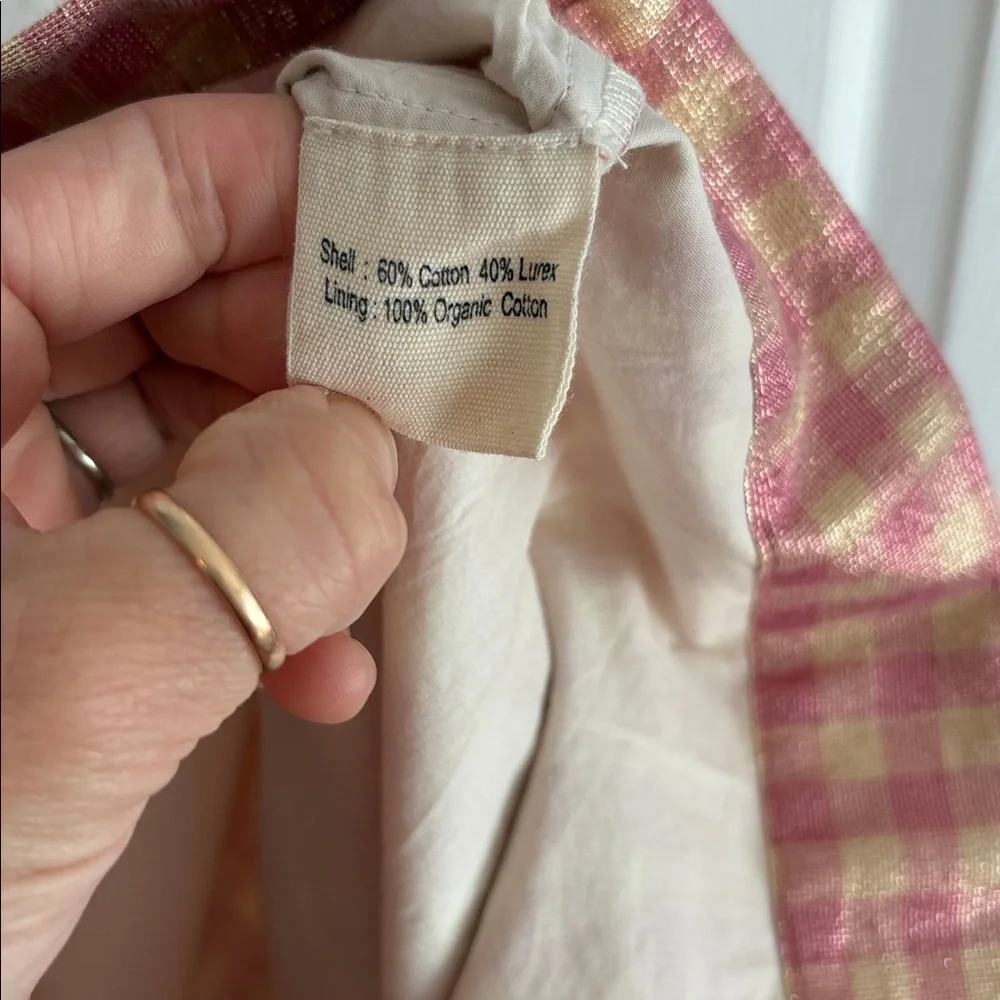 Bonjour Diary Girls Lurex Gingham Ruffle Floral Embroidered Smocked Collar Dress - Picture 5 of 7